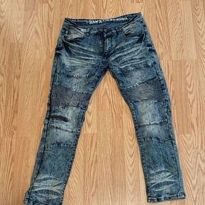 Men's Skinny Moto Jeans in Washed Blue - RAW X